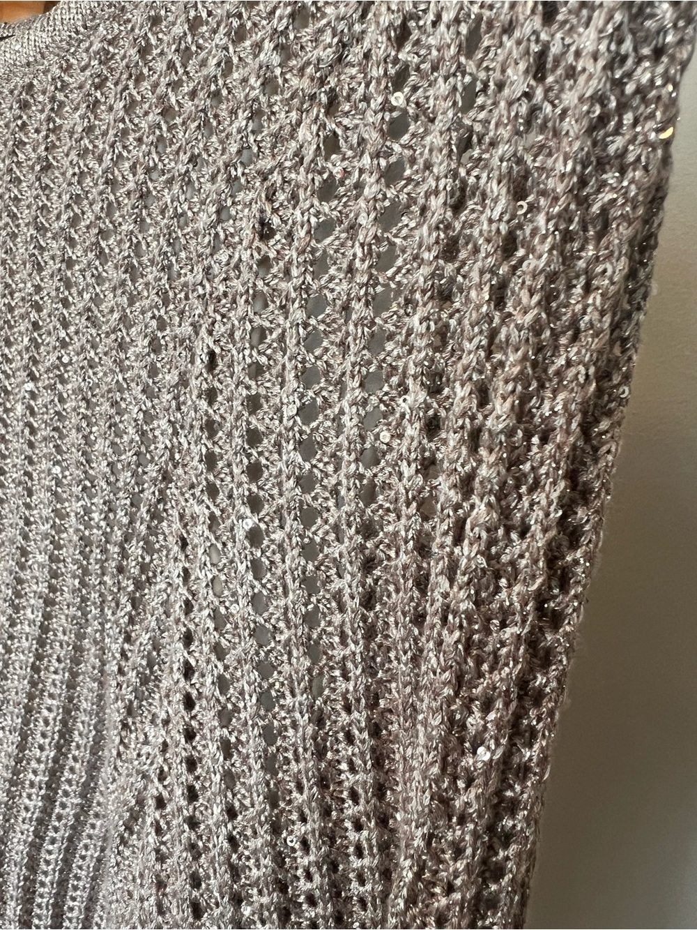 White House Black Market Knit Layered Hem sparkly Women's Sweater - Light Gray M - Picture 3 of 10